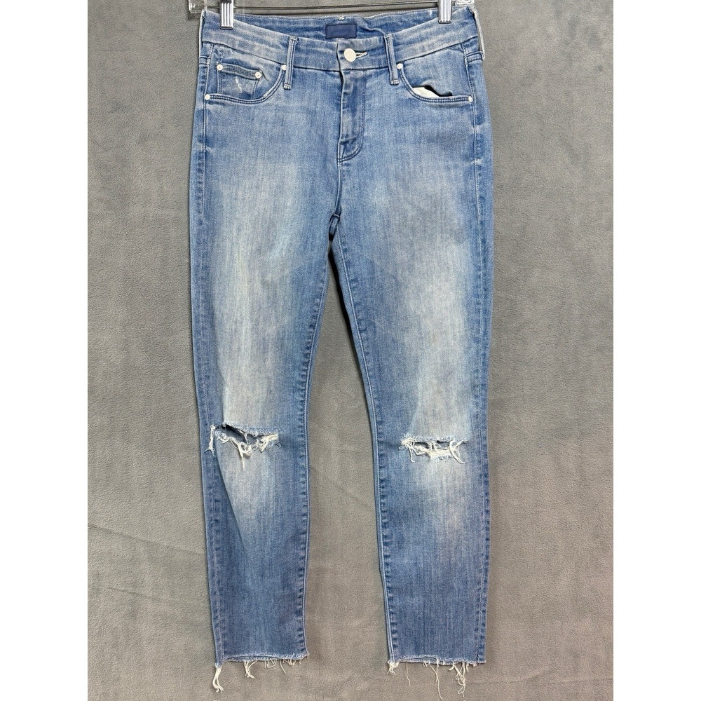 Mother Looker Ankle Step Fray Jeans Womens Size 25 Blue Skinny Raw Hem Stretch
